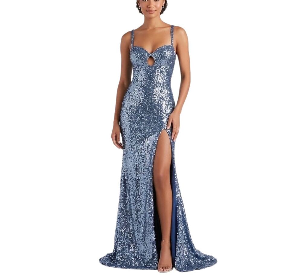 Jovani 42423 Blue Evening Gown Sequined Backless Formal Mermaid Dress Size 10